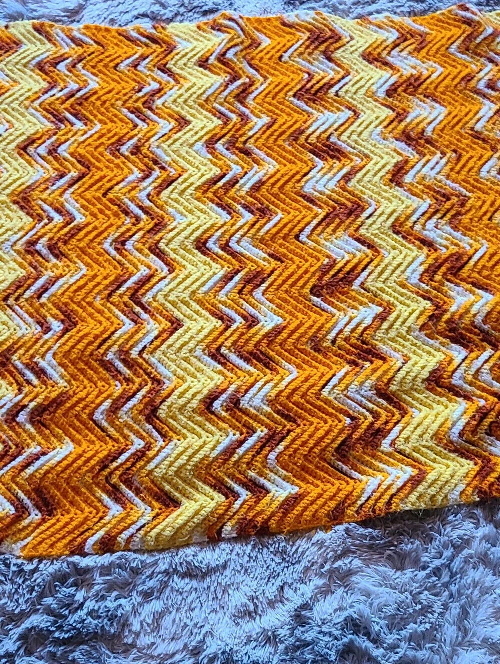 Handmade Chevron Knit Throw in Bright Yellow & Orange